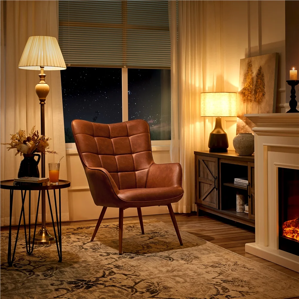 Easyfashion Contemporary Faux Leather Chair, Brown