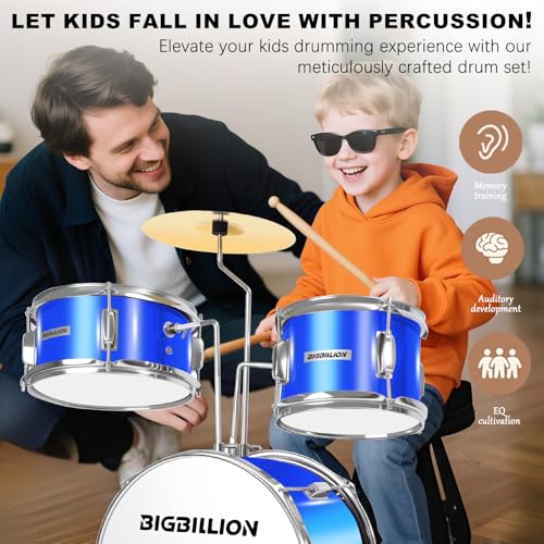 Drum Set for Kids, 3-Piece 14'' Beginner Kids Drum Kit Junior Drum Set with Bass Tom Snare Drum with Adjustable Throne, Cymbal, Pedal