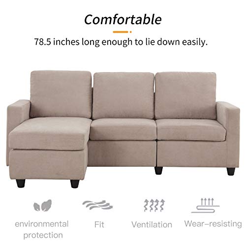 HONBAY Convertible Sectional Sofa, L Shaped Couch with Reversible Chaise for Small Space, Black