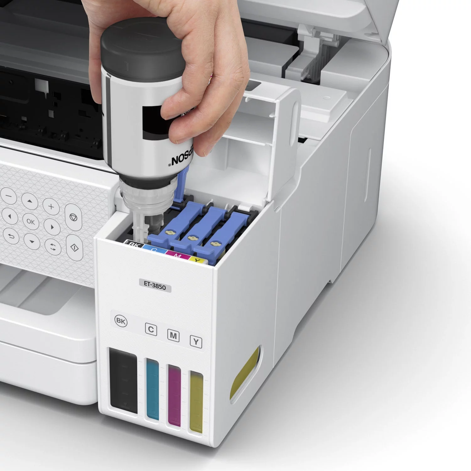 Epson EcoTank-3850 Special Edition All-in-One Inkjet Printer with Scanner, Copier, Business Office, White, Bundle with Printer Cable