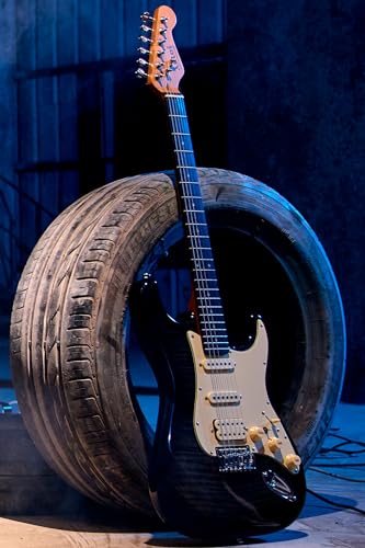 AKLOT Stryde Electric Guitar with Coil-Split: Roasted Maple Neck, Flame Maple Graphic Top, HSS Ceramic Pickups, Beginner Guitar Kit with 10W Amp