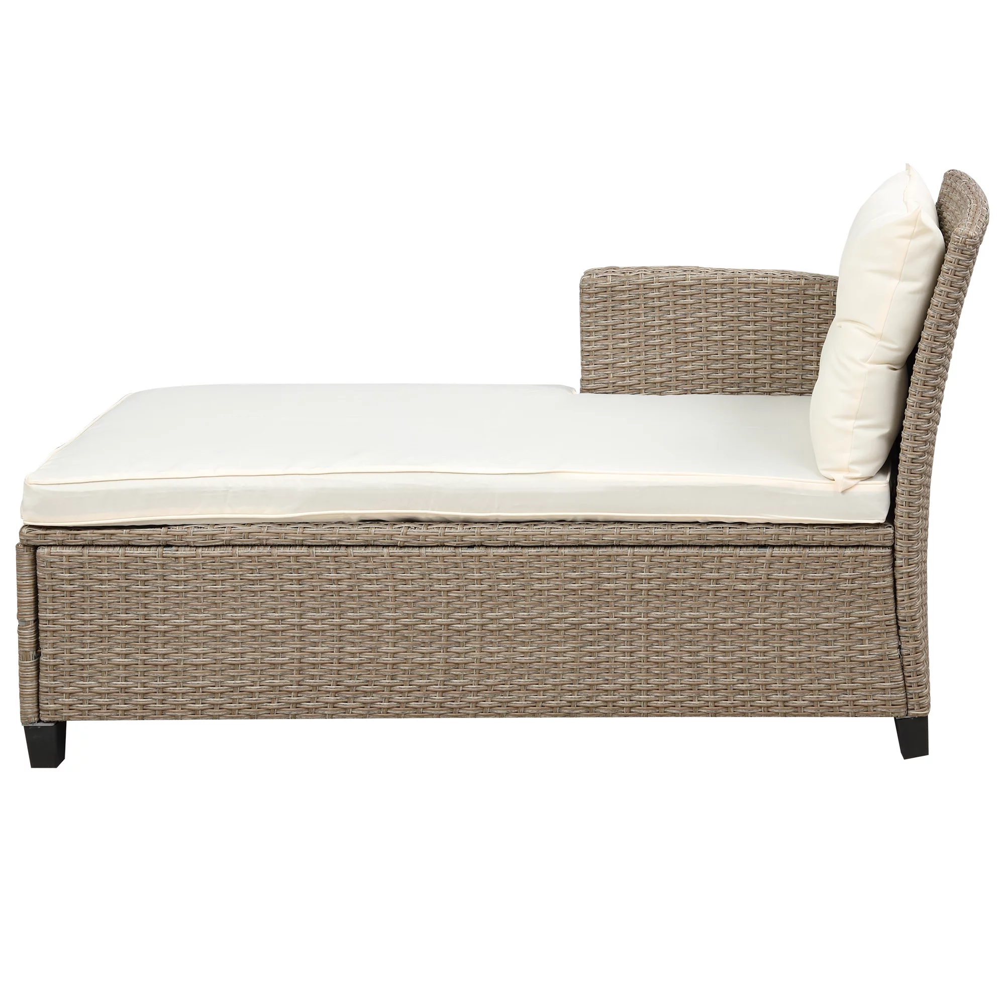 Dcenta Living room, Outdoor, Patio Furniture Sets, 4 Piece Conversation Set Wicker Rattan Sectional Sofa with Seat Cushions, Beige Brown