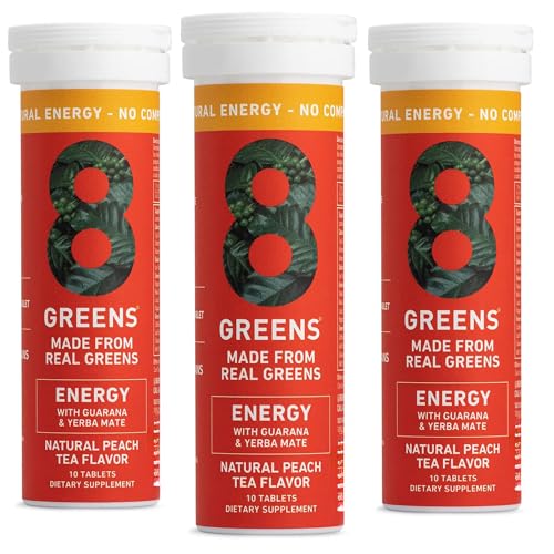 8Greens Daily Greens Energy Effervescent Tablets - Natural Energy Boost, Pre-Workout, No Crash, Greens Powder, Made with Guarana & Yerba Mate
