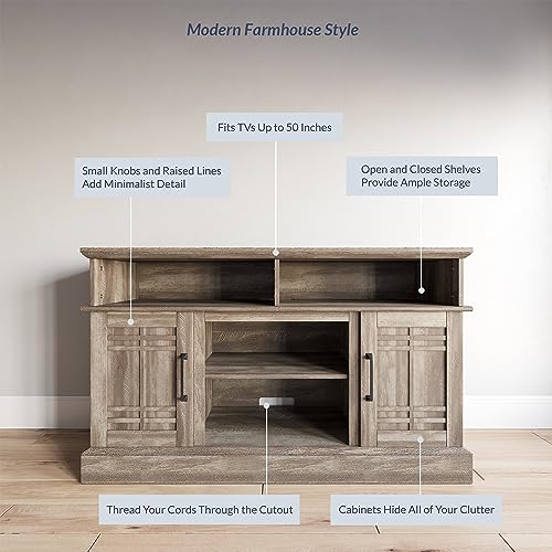 BELLEZE Modern 48" Farmhouse Wood TV Stand & Media Entertainment Center Console Table for TVs up to 50 Inch with Open Storage Shelves & Cabinets