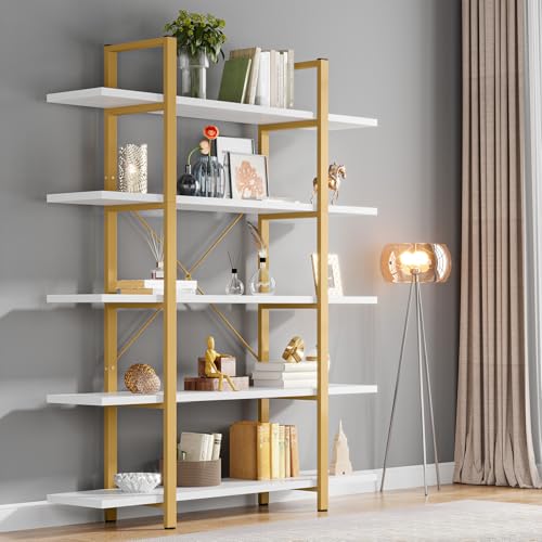 Tribesigns 5-Tier Bookshelf, Vintage Industrial Style Bookcase 72 H x 12 W x 47L Inches, Black