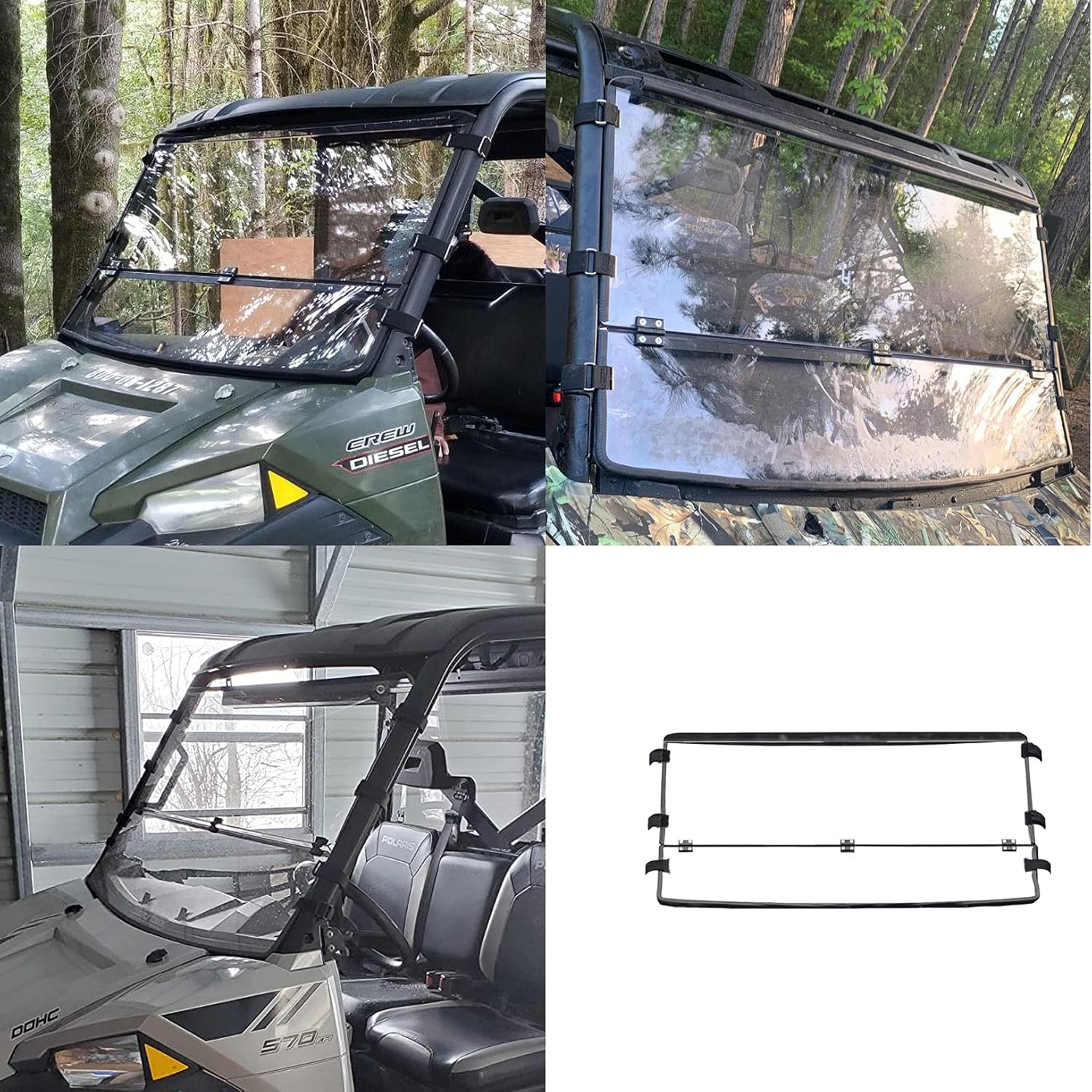 Front Folding Windshield Scratch Resistant Compatible with 2013-2020 Polaris Ranger Full Size XP570 XP900 XP1000 Crew 2-in-1 Flip Windscreen