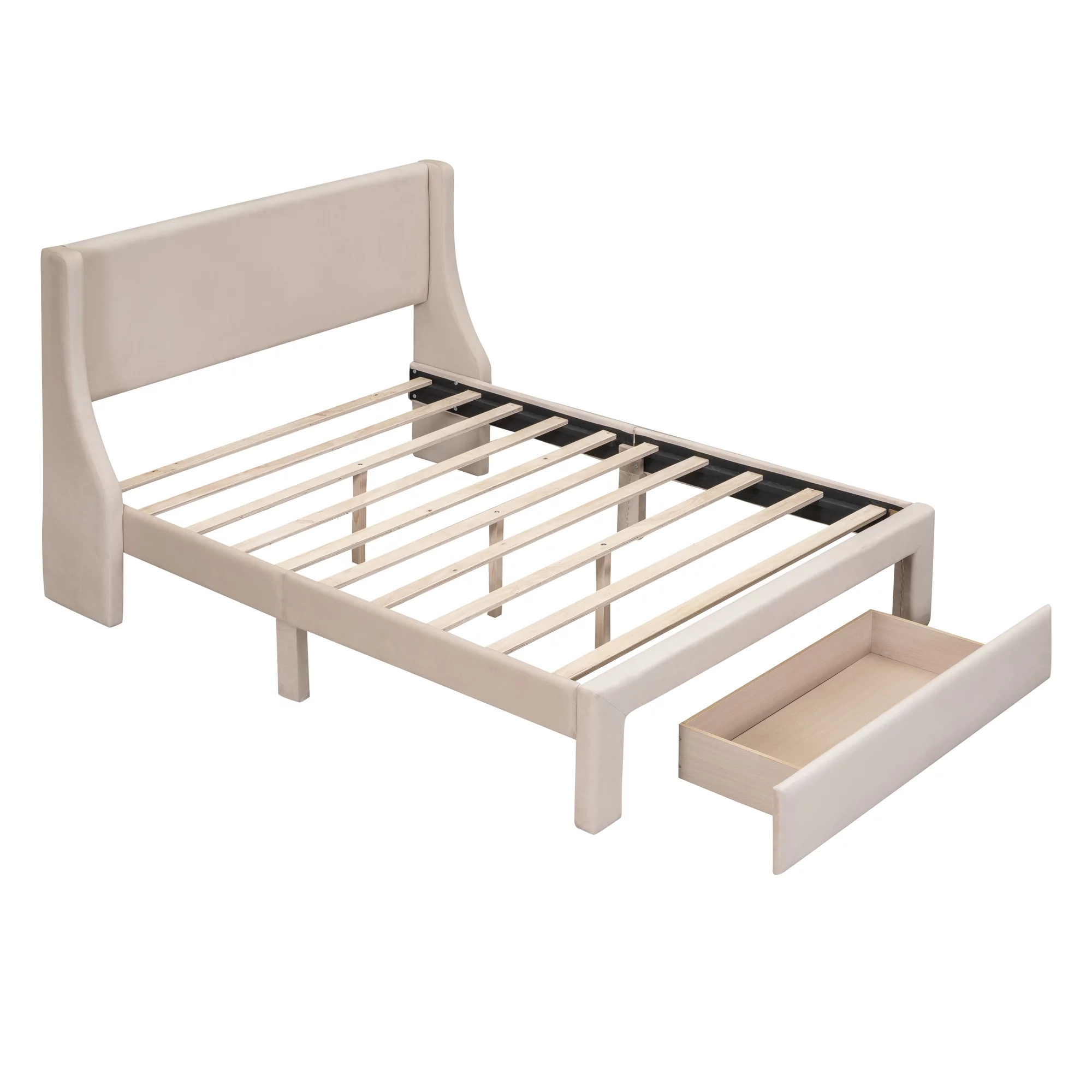 Sesslife Full Bed Frame with Storage, New Upgraded Velvet Upholstered Platform Bed with Headboard and A Big Drawer, No Box Spring Needed