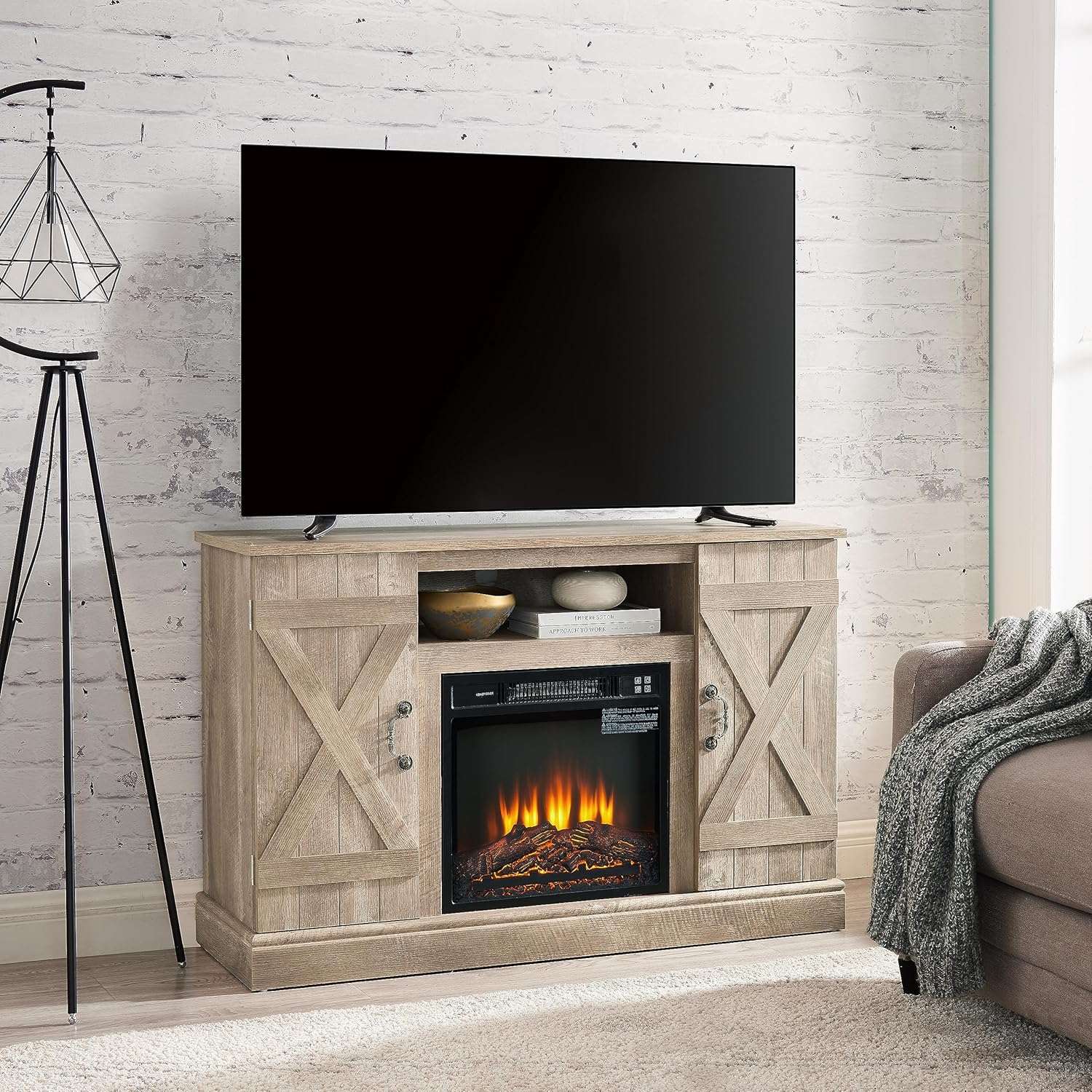 LANTRO JS Electric Fireplace TV Stand Tv Stands for Living Room with Fireplace Entertainment Center with Fireplace with 18inch Fireplace Insert for