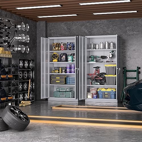 Greenvelly Metal Storage Cabinet, 72" Black Locking Storage Cabinets with Doors and 4 Shelves, Metal Cabinet for Garage Home Office, Classroom