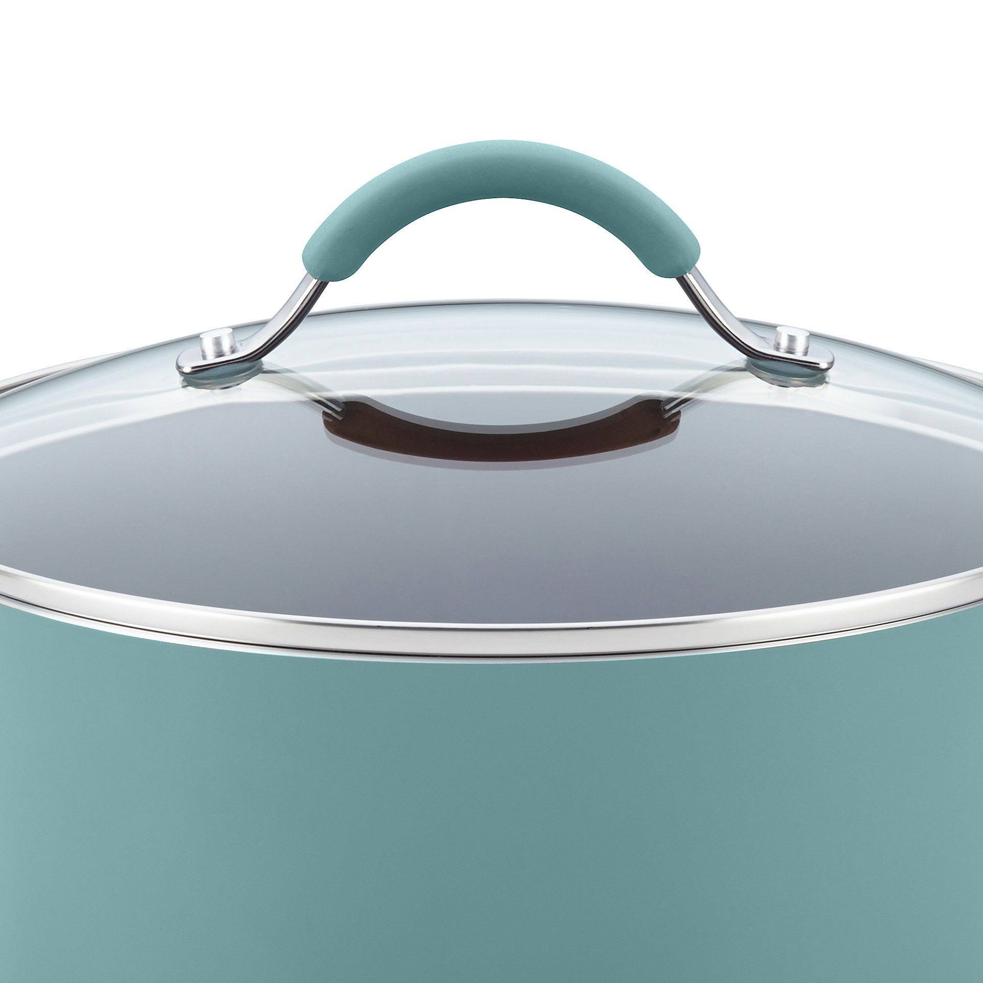 Rachael Ray Cucina Hard Enamel Nonstick 8-Quart Covered Oval Pasta Pot with Pour Spout, Agave Blue