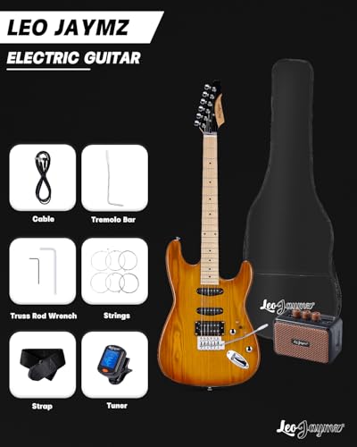 Leo Jaymz 39" Full Size ST Style Electric Guitar Starter Kit with SSH Pickup, 5W Portable Amp, Tuner, Gig Bag, Strap & Accessories (Violet Ocean)