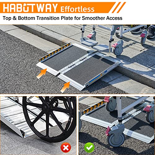 HABUTWAY 6ft Wheelchair Ramp, Portable Wheelchair Ramp with Support Legs, Double Non-skid Ramp Hold Up to 800Lbs, Threshold Ramp for Home,Stairs