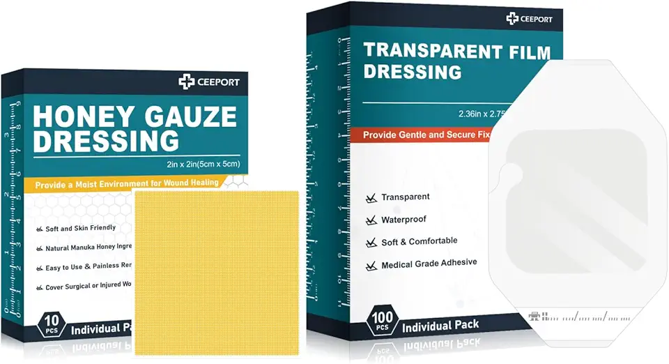 Manuka Honey Gauze Dressing(2" x 2" 10pcs)+Transparent Film Dressing (2.36" x 2.75" 100Pcs) - Kansas Nuitrition - HNZSDS
