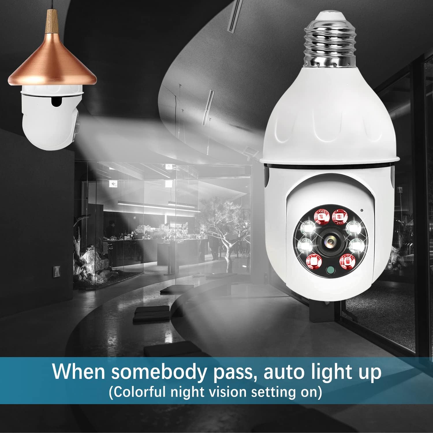 WooLink E27 Bulb Camera, 1080P Security Camera System with 2.4GHz WiFi, 360 Degree Panoramic Wireless Home Surveillance Cameras, Night Vision
