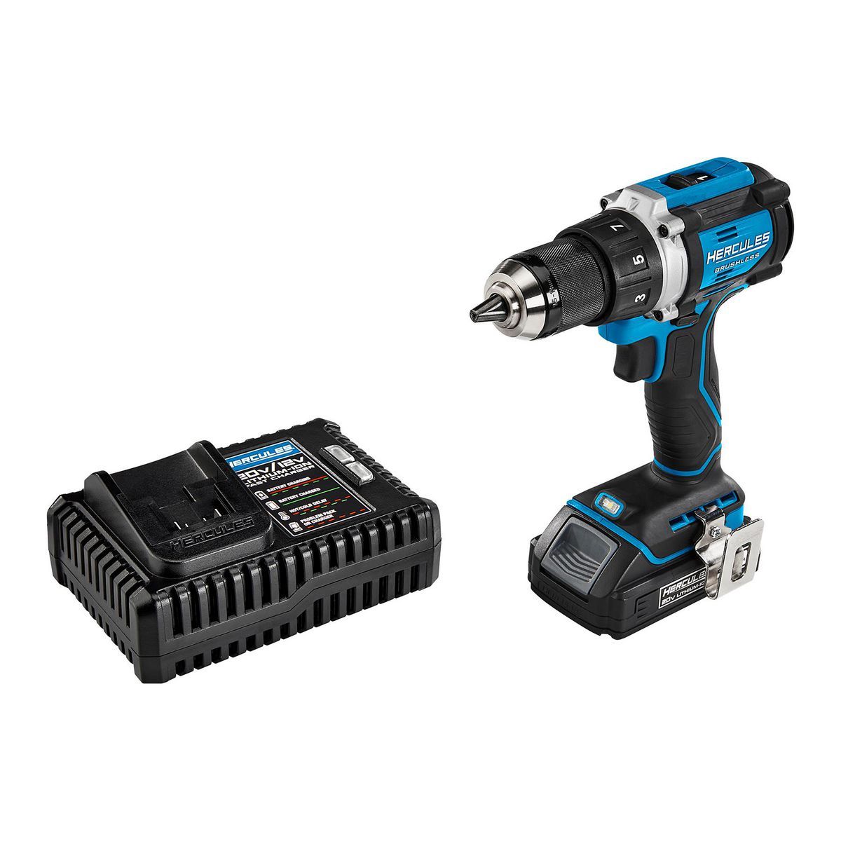 HERCULES 20V Brushless Cordless, 1/2 in. Drill/Driver Kit with Side Handle, 2 Ah Battery, and Charger