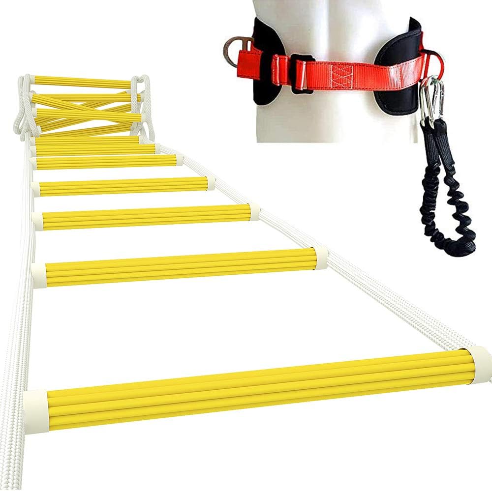 ISOP Fire Escape Ladder for Second Story Windows 13ft Weather Resistant Safety Rope Window Ladder Fire Escape 2 Story with Hooks (13ft with Hooks)