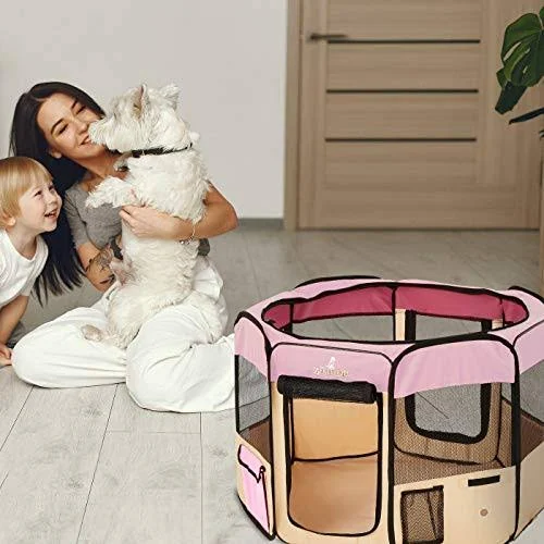 Zampa Pet 45x22 Playpen Foldable Portable Dog/Cat/Puppy Exercise Kennel for Small Medium