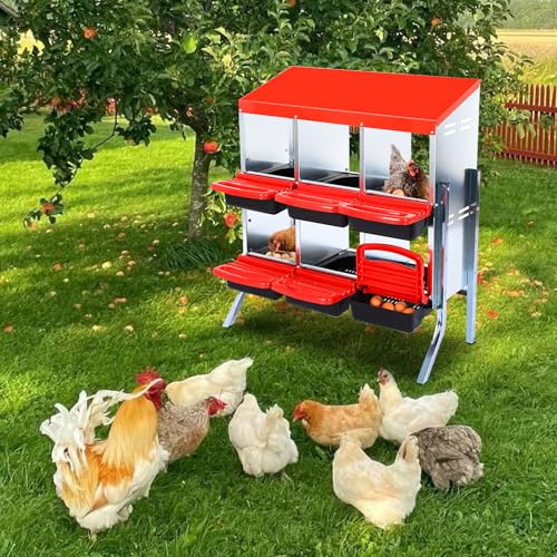 Chicken Nesting Box, 10 Hole 2 Layer Hen Nest Box with Legs, Roll Away Eggs Laying Boxes,Cleanable Pull Out Hen Roosting Boxes