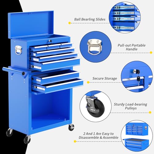 On Shine 8 Drawer Rolling Tool Chest, Large Capacity Rolling Tool Box with Wheels, Locking Mechanical Tool Chest