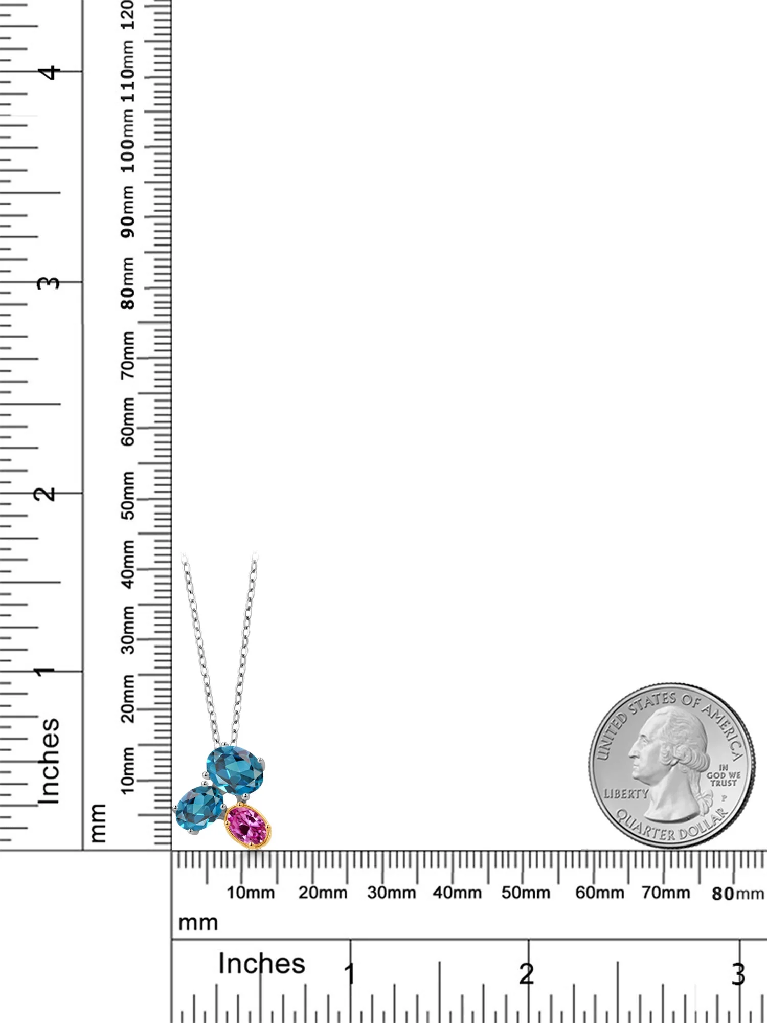 925 Silver and 10K Yellow Gold London Blue Topaz and Pink Created Sapphire Pendant Necklace For Women (3.00 Cttw, Oval 8X6MM, 7X5MM and 6X4MM