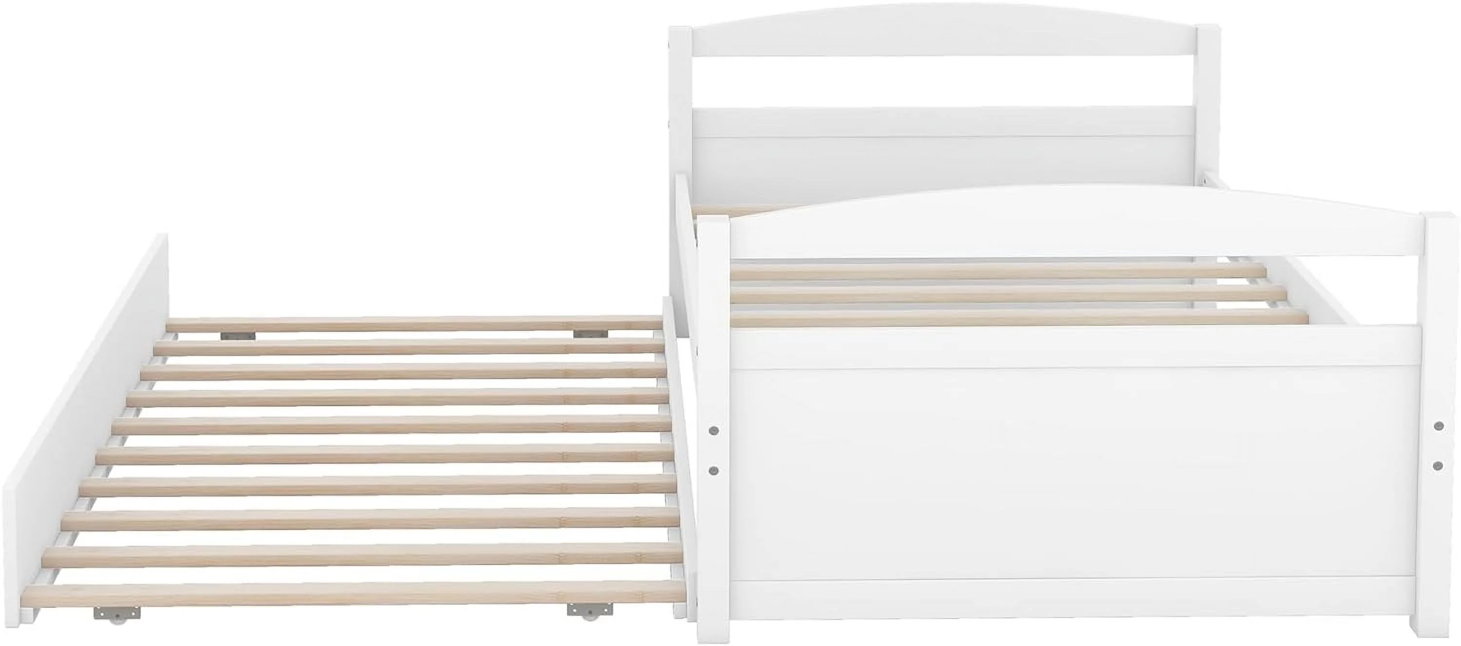 Size Daybed With Trundle, Wood Platform Bed Frame, Slats Support, White