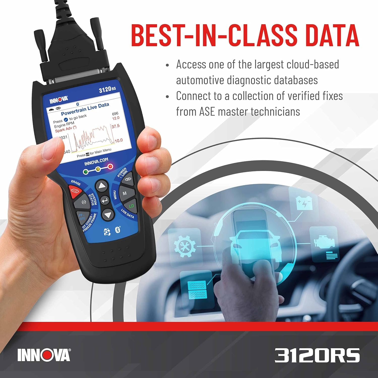 Innova 3120RS Code Scanner - Professional OBD2 Scanner - Smog Test Scan Tool - ODB1 Adapters - RepairSolutions2 App