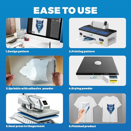 A3 DTF Printer with Roll Feeder - High Transfer Rate Transfer Printer for Faster DTF Printing on Dark and Light Fabrics. Includes Software, Powder