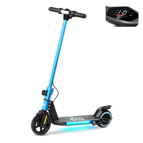 Electric Scooter for Kids Ages 6-12, Equipped with 130W Motor, LCD Display, Foldable Design, LED Color Lights, Rear Motor Brake System