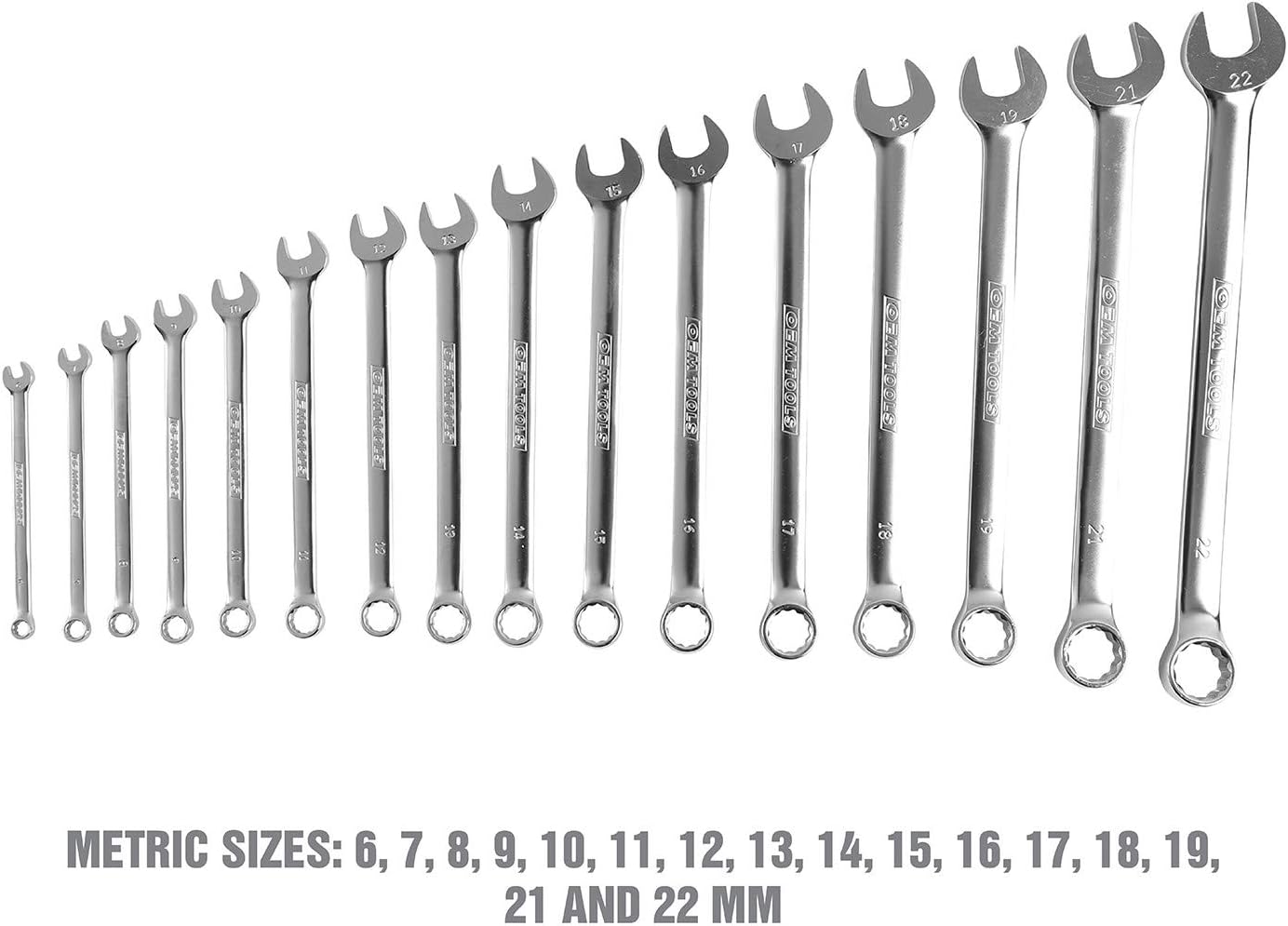 OEMTOOLS 23994 16 Piece Combo Wrench Set, Metric Wrench Set for Common Jobs, Foam EVA Tray with Etched Sizes for Tool Boxes and Cabinets