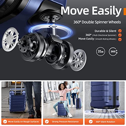 SHOWKOO Luggage Sets Expandable PC+ABS Durable Suitcase Double Wheels TSA Lock Black