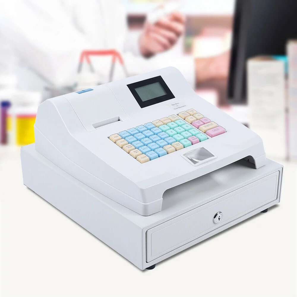 Miumaeov Electronic Cash Register Pos System Supermarket Bar Retail Shop 48 Keys w/Drawer
