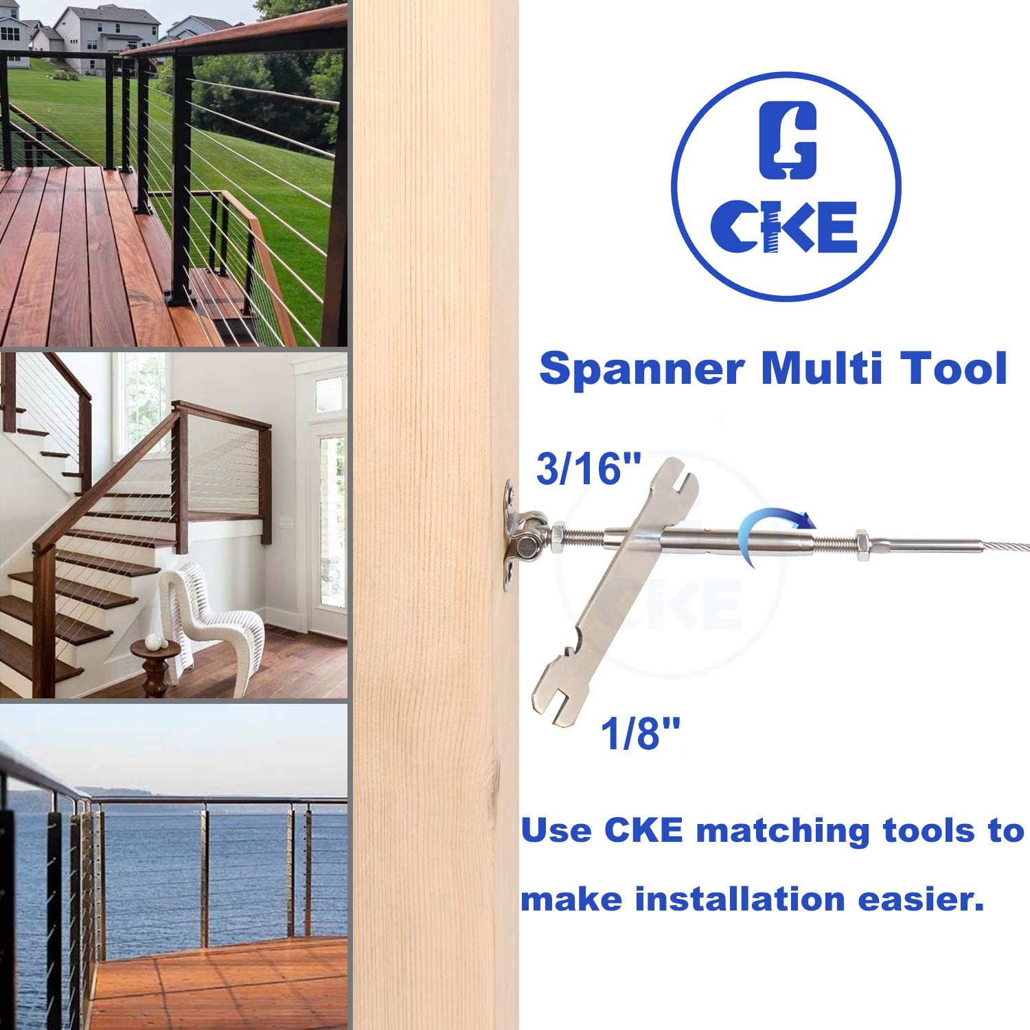 CKE 12 Pack T316 Stainless Steel Cable Railing Kits Fit 3/16" Stainless Steel Wire Rope Cable,Toggle Turnbuckle & End for Cable Railing Systems
