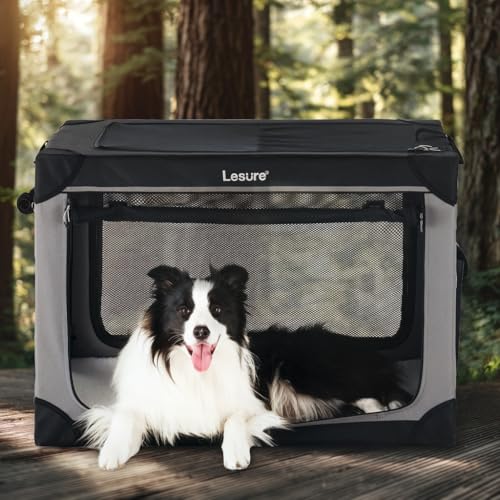 Lesure Soft Collapsible Dog Crate - 42 Inch Portable Travel Crate for Extra Large Dogs Indoor & Outdoor