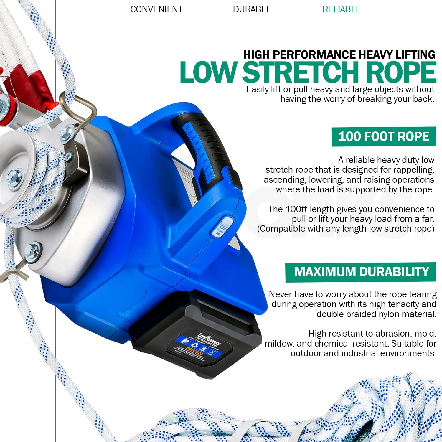 Landworks Electric Towing Capstan Winch Hoist Portable Cordless Brushless Motor Li-Ion Battery Powered 1000-2000 1/2-1 Ton Max Pulling Force for
