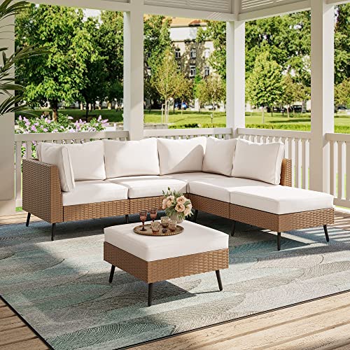 LAUSAINT HOME Outdoor Patio Furniture, 8 Piece Outdoor Sectional Sofa PE Rattan Wicker Patio Conversation Sets