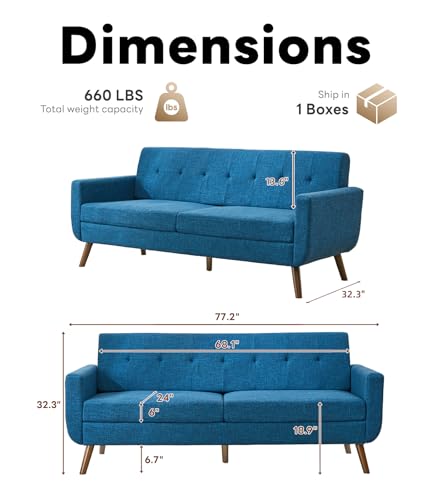 Tbfit L Shaped Couch Sofa, 80" W Mid-Century Modern Sectional Couches, 3 Seater Sofas with Wide Chaise Lounge & Two Pillows