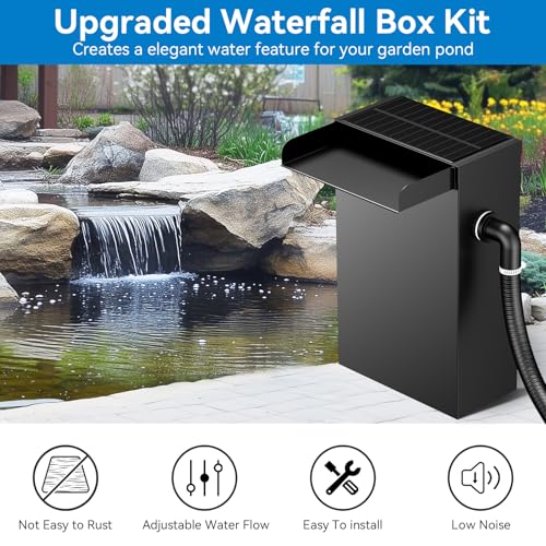 POPOSOAP 24 Inch Pond Waterfall Spillway with 1200GPH Pump, 304 Stainless Steel Waterfall Kit with 9.8FT Corrugated Tube