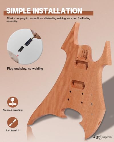 Leo Jaymz DIY Single Cut Electric Guitar Kits with Mahogany Body and Neck - Rosewood Fingerboard and All Components Included (LP Hollow)