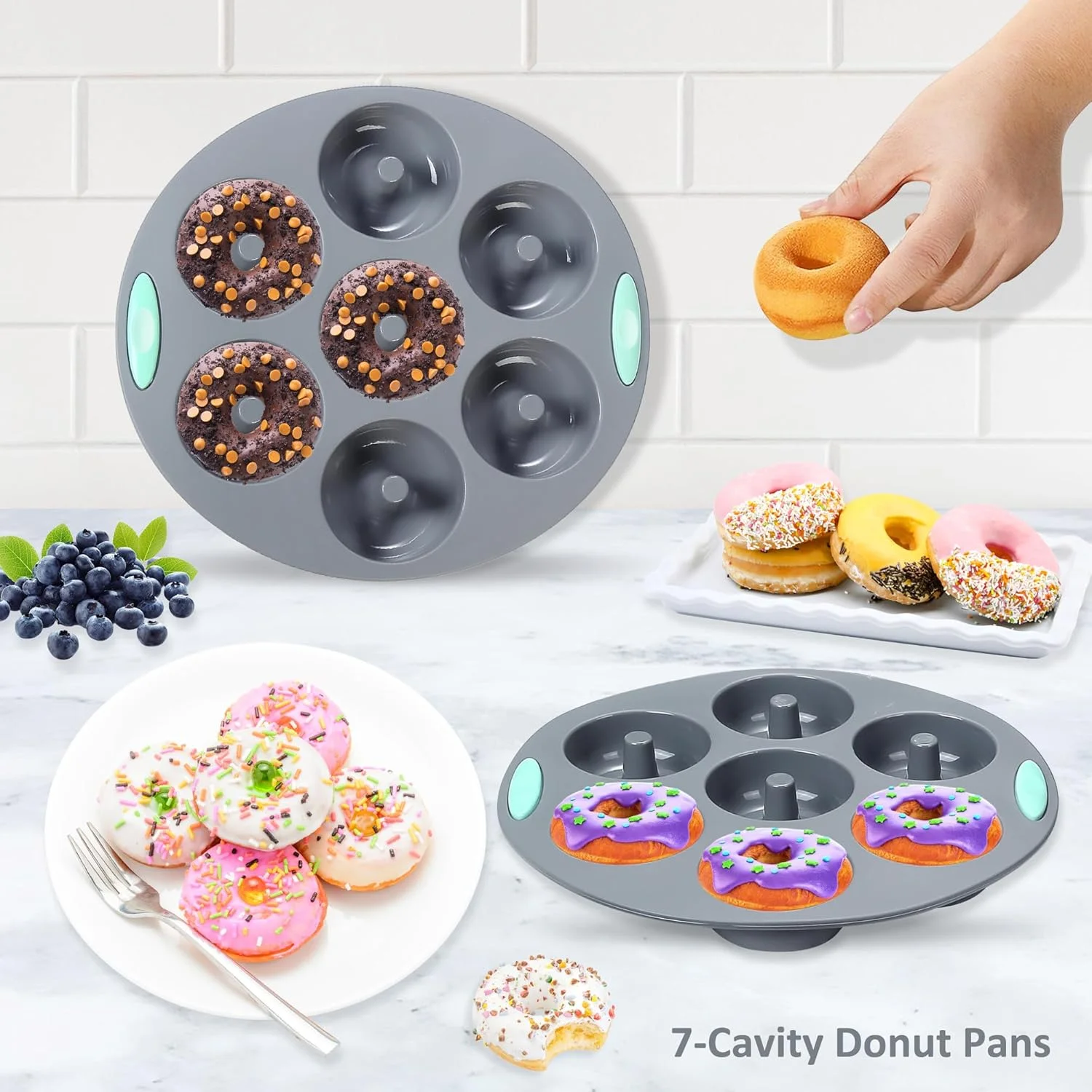 54-Piece Grey Silicone Baking Set – 10 Cake Molds, Loaf/Muffin Pans, Baking Cups + Measuring Cups &amp; Spoons (Non-Stick)