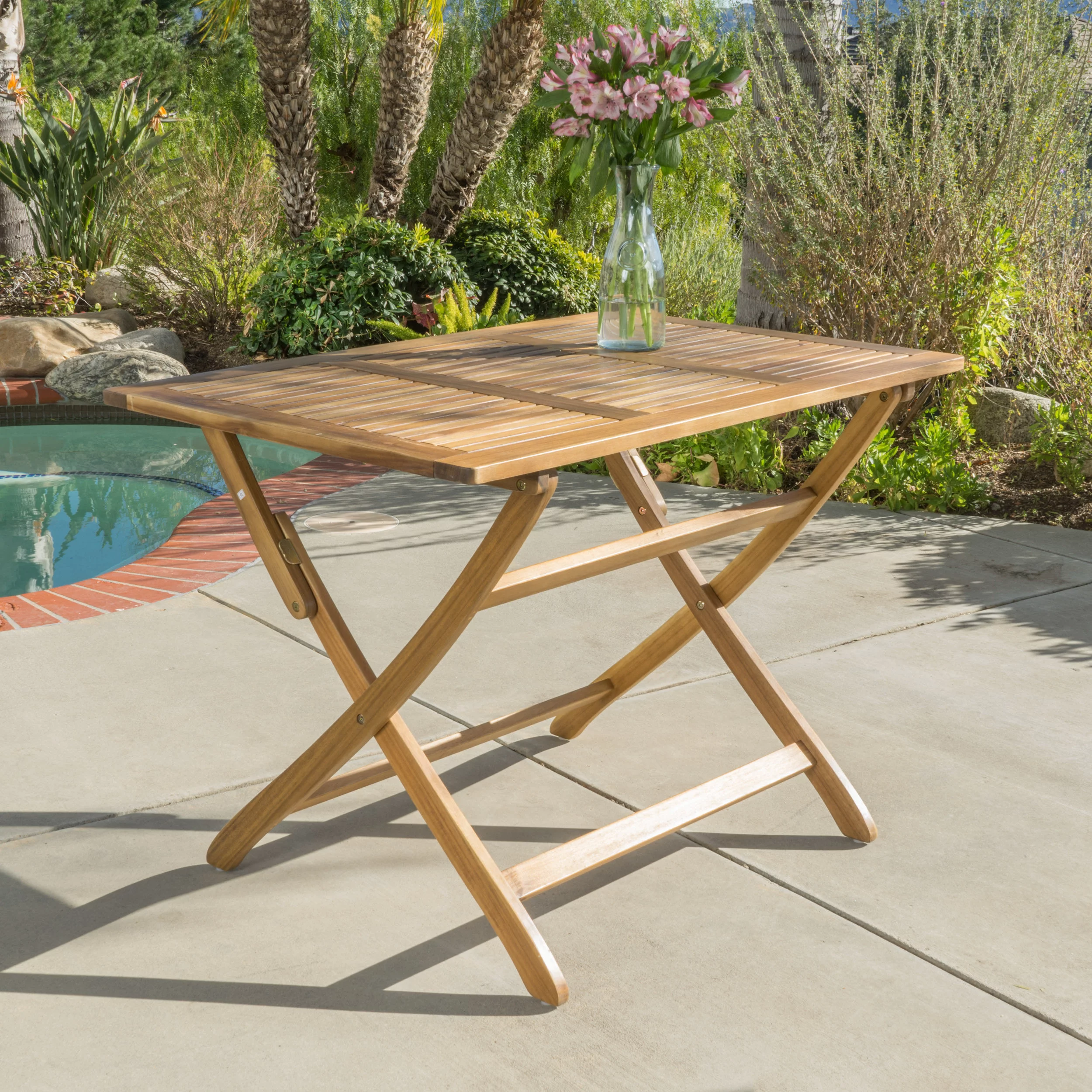 GDF Studio Rabion Outdoor Acacia Wood Folding Dining Table, Natural