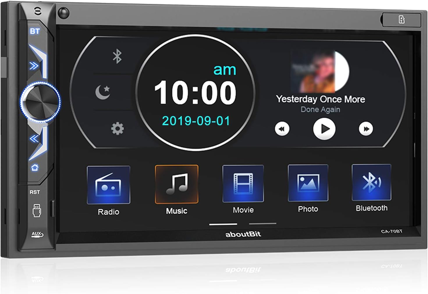 7 inch Double Din Digital Media Car Stereo Receiver,aboutBit Bluetooth 5.0 Touch Screen Car Radio MP5 Player Support Rear/Front-View Camera