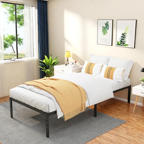 Full Size Bed Frame, 14 Inch Metal Platform Bed with Iron-Art Headboard & Footboard, Classic Bed Frame with Heavy Duty Metal Slats Support