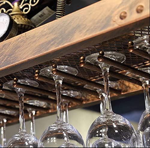 Hanging Wine Glass Rack, Industrial Vintage Metal Bar Wine Glass Hanging Rack,Coppery Wall-Mounted Wine Glass Rack Perfect for Bar Cafe Kitchen