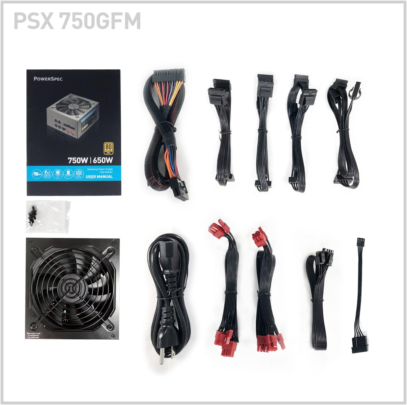 PowerSpec 650W Power Supply 80 Plus Bronze Certified Fixed Cable Non-Modular ATX PSU Active PFC SLI Crossfire Ready Gaming PC Computer Switching