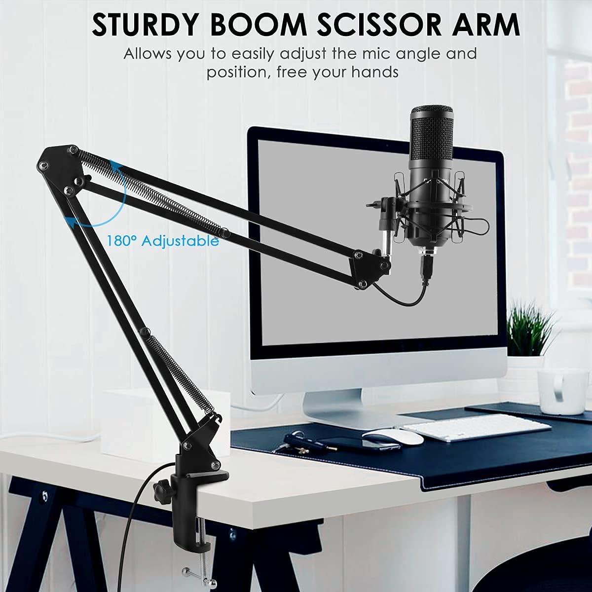USB Microphone, EPTISON 192kHZ/24bit Professional PC Podcast Streaming Cardioid Condenser Microphone Kit with Boom Arm, Shock Mount, Pop Filter