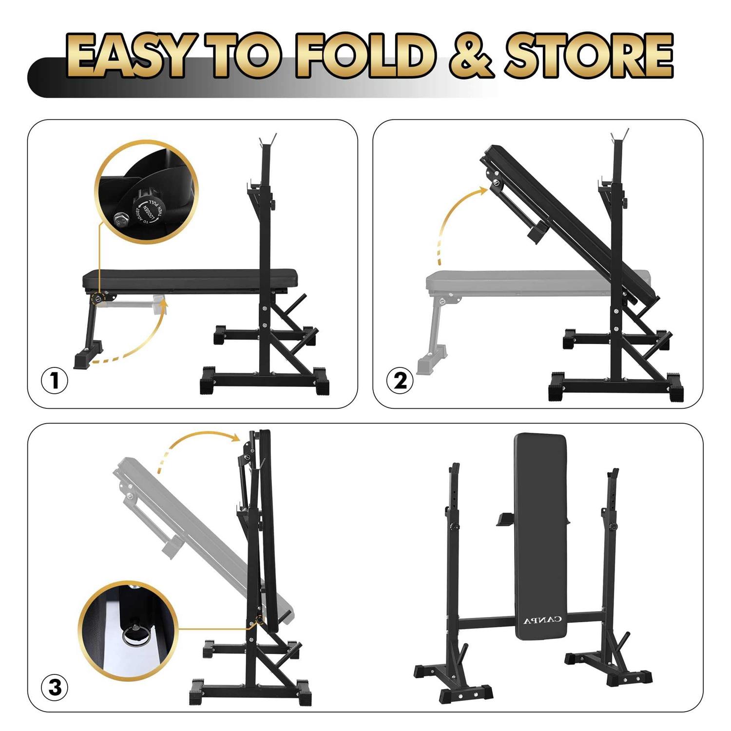 Bench Press CANPA Olympic Weight Bench with Squat Rack Workout Bench Adjustable Barbell Rack Stand Strength Training Home Gym Multi-Function