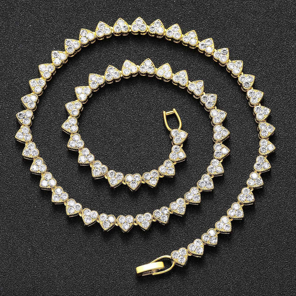 18K Gold and Silver Plated 6.5mm Hip Hop Heart Chain Necklaces Bling ICED 5A+ CZ