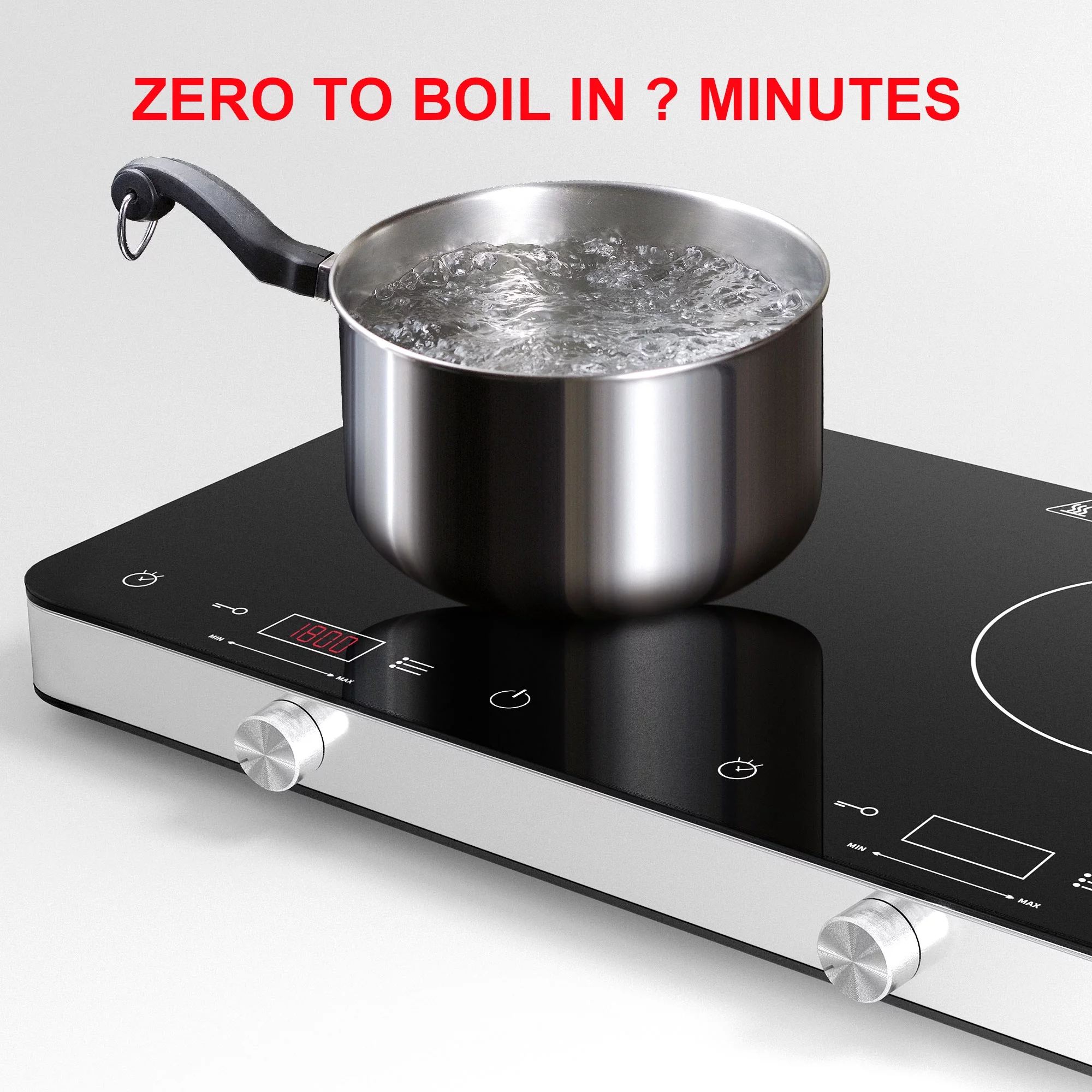 COOKTRON 1800W 120V Double Burner Electric Induction Cooktop w/Knobs