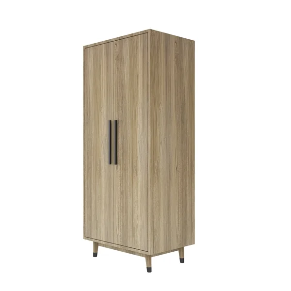 SYTHERS 31.5"L x20.5"W x70.9"H 2 Doors Wardrobe Closet & Cabinet, Functional Clothes Storage with Hanging Rail for Bedroom, Oak Color