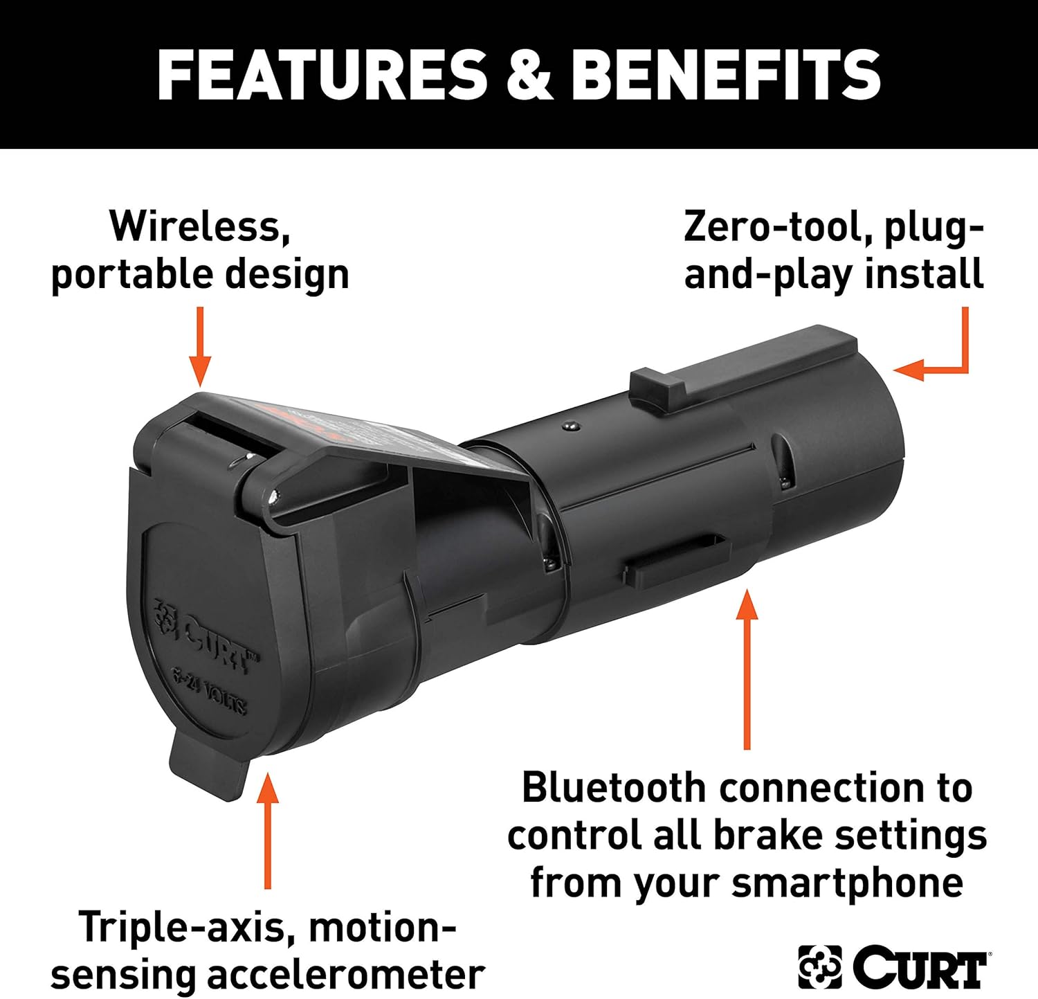 CURT 51180 Echo Mobile Electric Trailer Brake Controller with Bluetooth-Enabled Smartphone Connection, Proportional, Black PLastic, 9 x 9 x 3 inches